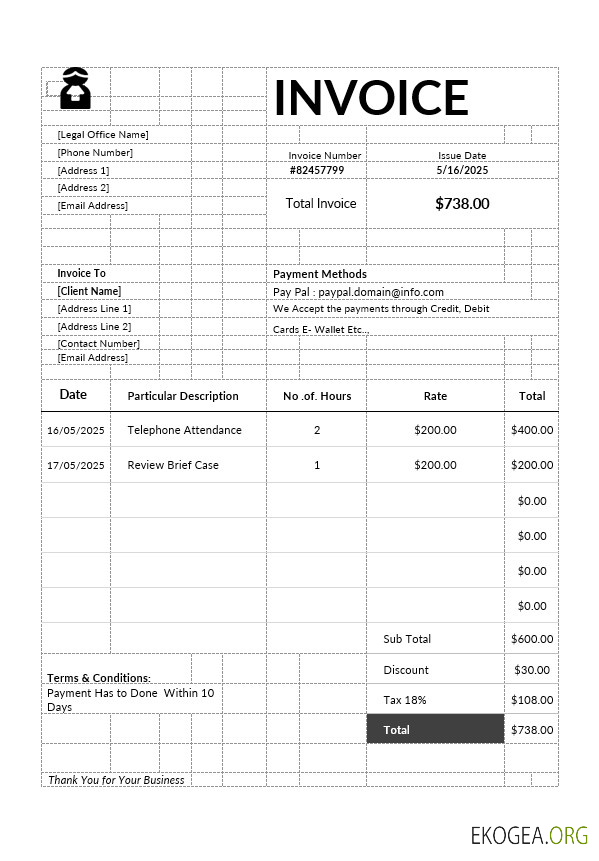 Modèle de facture d'avocat